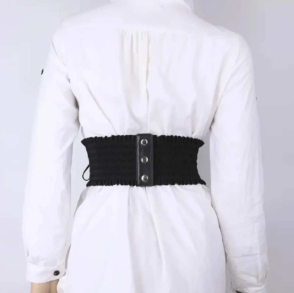 Black Lace-Up Gothic Punk Broad Elastic Waistband Corset Belt